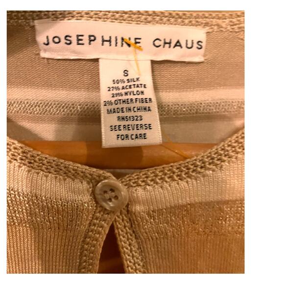Josephine Chaus Small Cardigan Gold Beige Stripes, Button Open Front Glitter - Picture 3 of 6